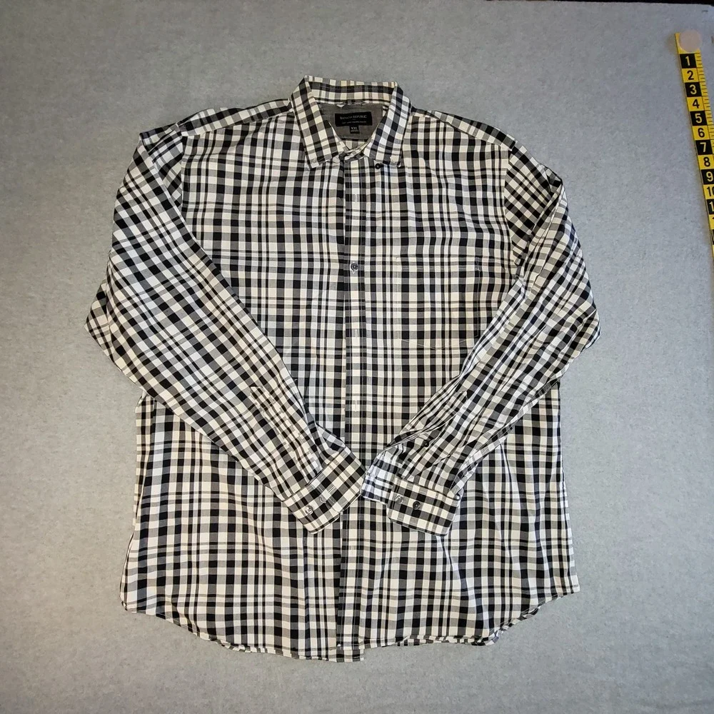 Banana Republic Mens XXL Soft Wash Slim Fit Plaid Button Down Shirt Black